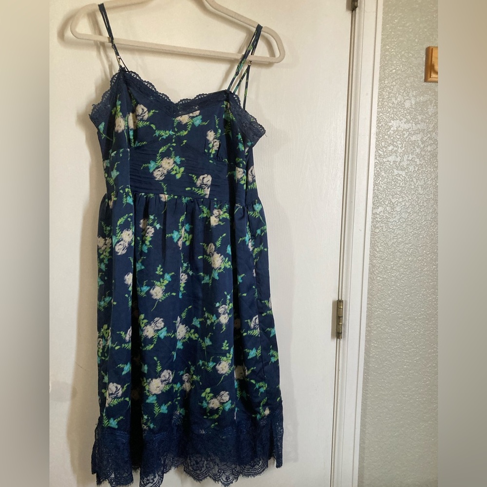 *Forever 21 Navy Floral Corset Scalloped Lace Large Midi Summer Dress #IH